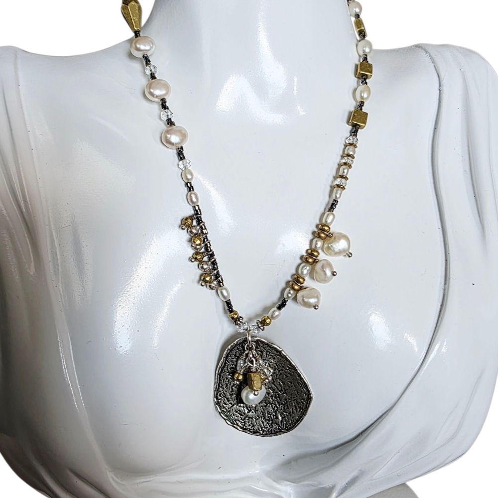 SILPADA Sterling Silver Pearl Brass Down To Earth Pendant Necklace N3118